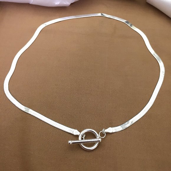 925 Sterling Silver Herringbone Necklace With Toggle Clasp - Picture 1 of 8